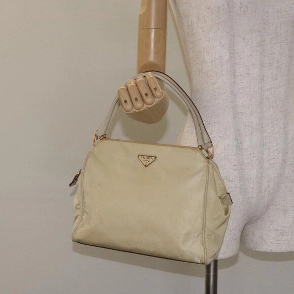 PRADA Hand Bag Nylon Leather Beige Gold Auth 129935 - Picture 3 of 16